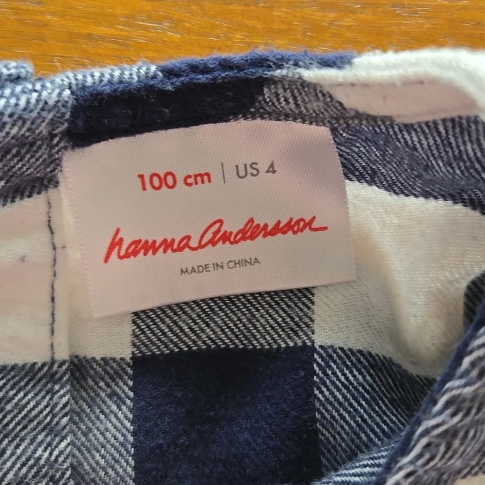 Hanna Andersson Navy Blue And White Gingham Flannel Dress Size 4T